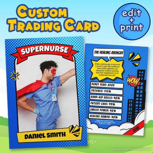 Cartão de Enfermeiro Personalizado para Enfermeira (Fun Custom Nurse Trading Card for Nurse Gift Comic)