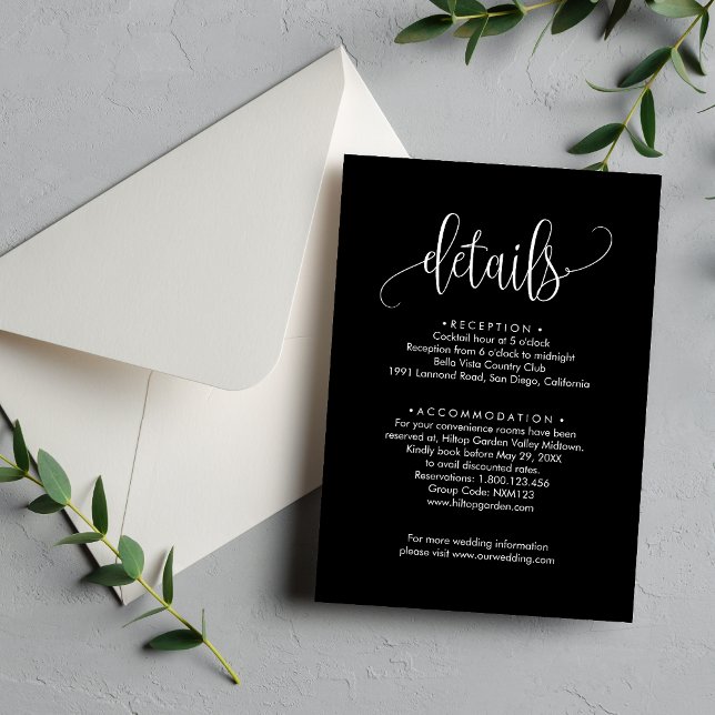Cartão de Envio de Casamento Preto e Branco Elegan (Elegant black and white enclosure card keeps wedding details clear with timeless style)