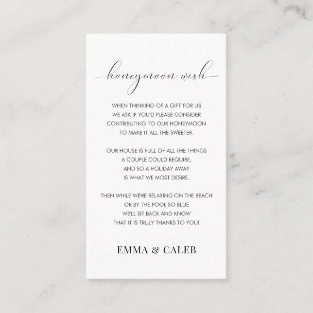 Cartão de Envio do Fundo de Desejos de Lua de Mel (Frente)
