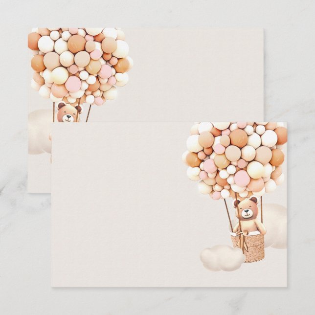 Cartão de Envio em Branco com Balões de Urso Rosa (Frente/Verso)
