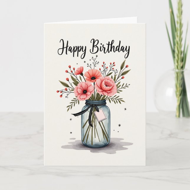 Cartão de Esboço de Aniversário Floral (Frente)