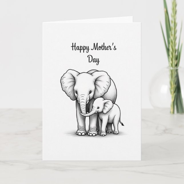 Cartão de Esboço do Dia das Mães de Elefante (Frente)