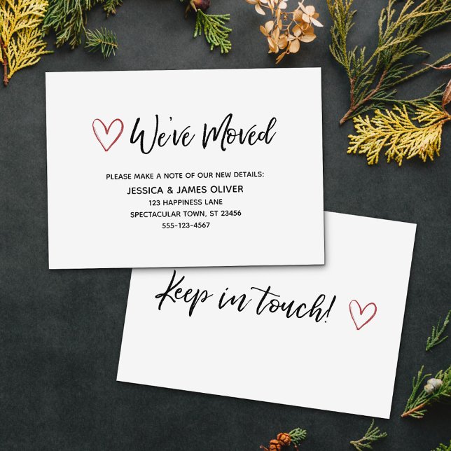 Cartão de Escrita Manual "Nós Mudamos" com Coraçõe (Criador carregado)