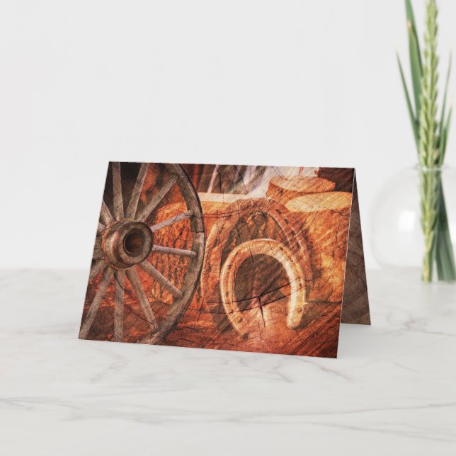 Cartão de Estilo Ocidental Rustic Wagon Wheel Fúri (Frente)