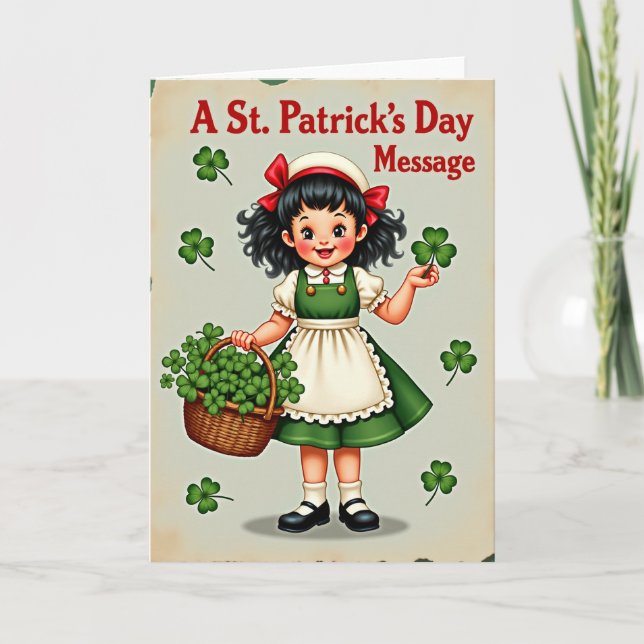 Cartão de Estilo Vintage da Garota Shamrock (Frente)
