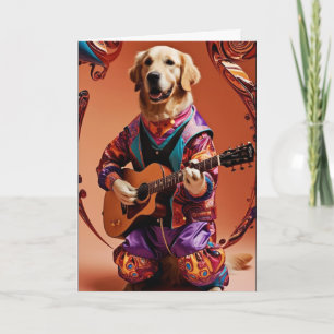 Cartão de Estrela do Rock Cão Dourado Engraçado