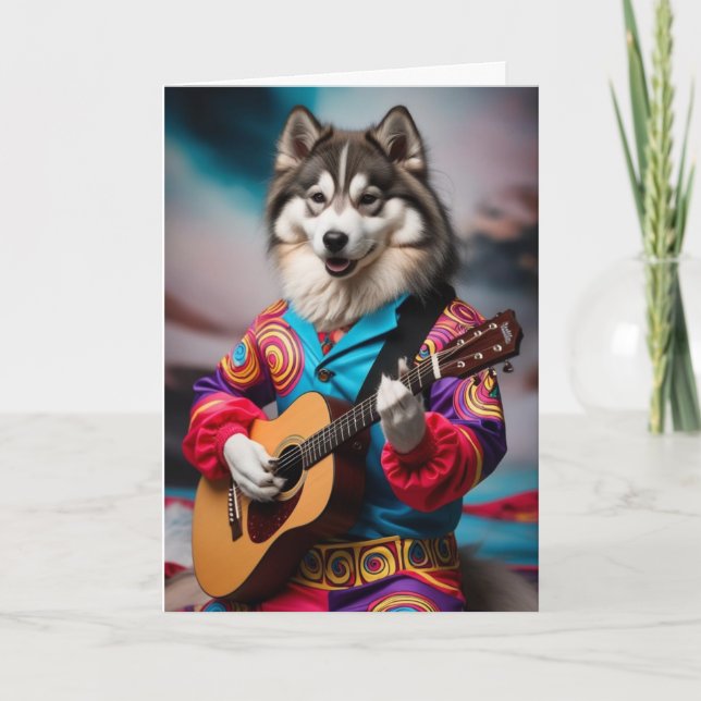 Cartão de Estrela do Rock Malamute Engraçado (Frente)