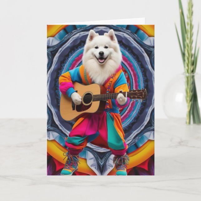 Cartão de Estrela do Rock Samoyed Engraçado (Frente)