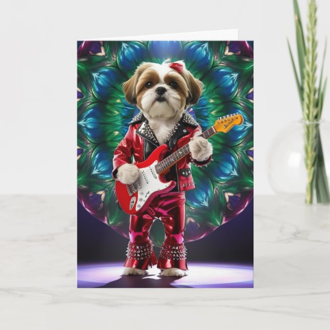 Cartão de Estrela do Rock Shih Tzu Fofo (Frente)