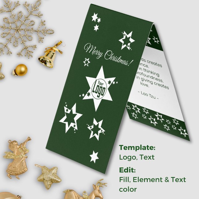 Cartão de Estrelas de Natal do Serviço de Logotipo (Custom Logo Lawn Service Christmas Stars Card, Green and White Card)