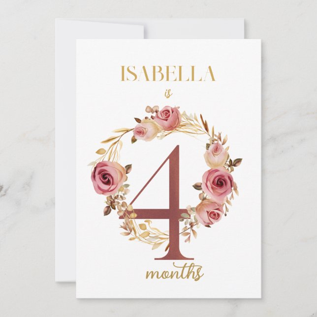 Cartão de Etapa Floral de Primeiro Ano para Bebê (Frente)