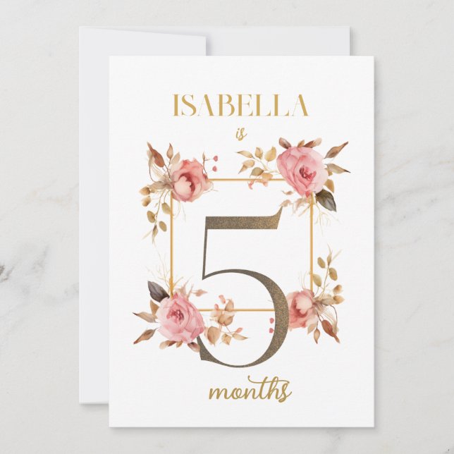 Cartão de Etapa Floral de Primeiro Ano para Bebê (Frente)