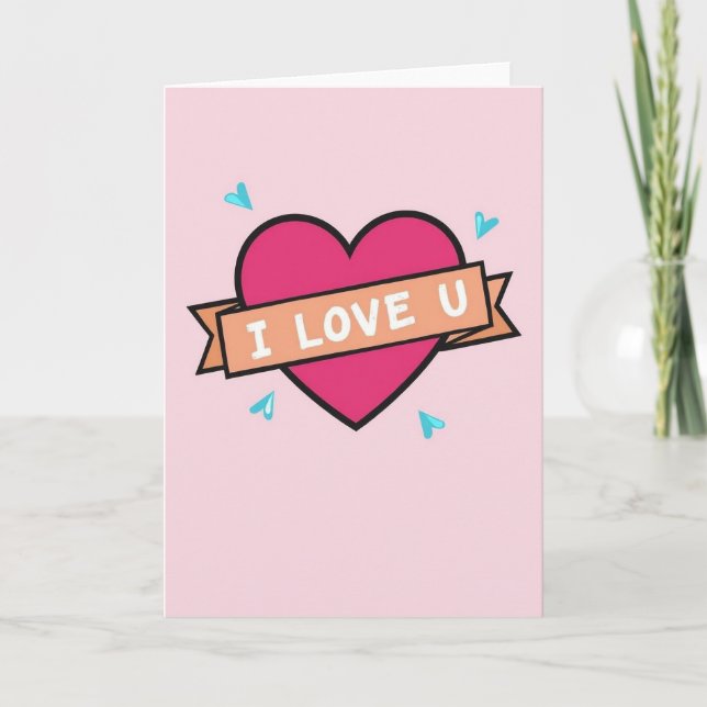 Cartão de Eu Te Amo com Coração Rosa (Frente)