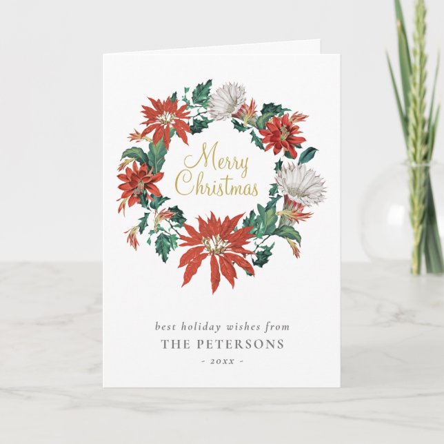 Cartão de exaustão Elegante Vintage Poinsettia Flo (Frente)