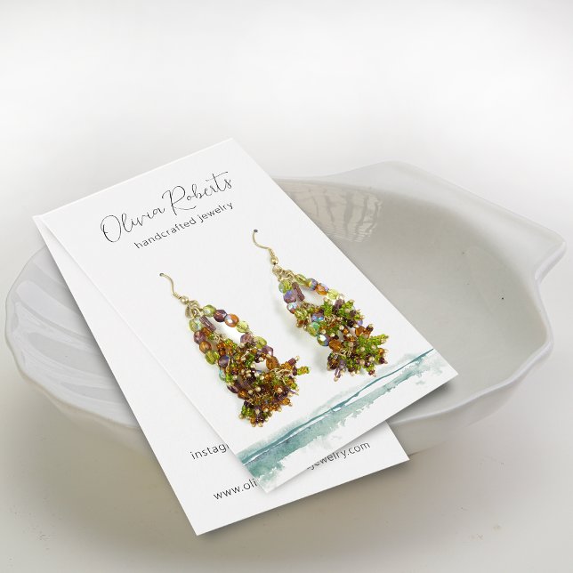 Cartão de Exibição de Earrings de Rosto com Pincel (Modern Script Watercolor Earring Display Card)