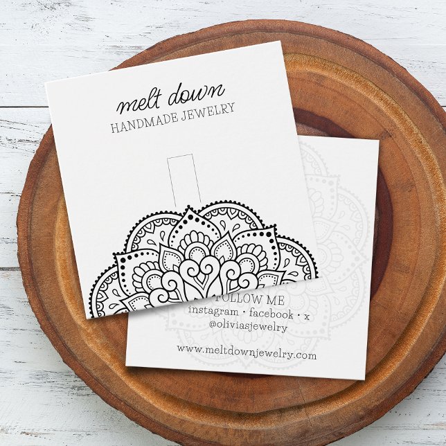 Cartão de Exibição de Joias com Anel Mandala de Ro (Modern Script Mandala Ring Jewelry Display Card)
