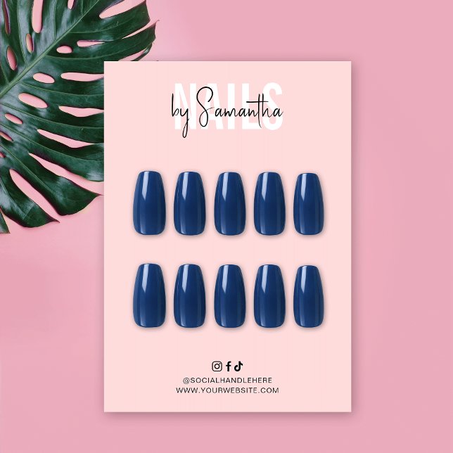 Cartão de Exibição do Guia de Cuidados com Unhas A (Blush pink acrylic nails display cards (*nails are for demonstration only, they are not included))
