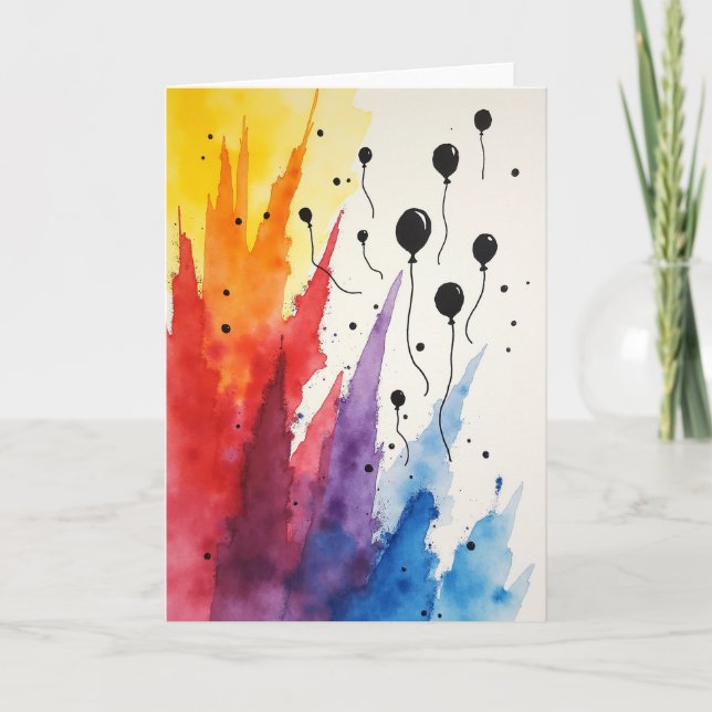 Cartão de Explosão de Aquarela Alegre (Frente)