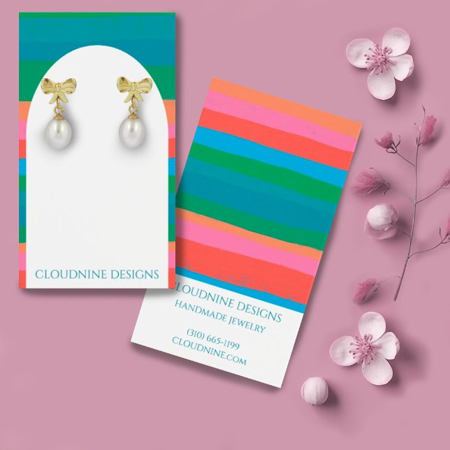 Cartão de Exposição de Brincos de Arco com Listras (Colorful stripes on this custom earring display card with an arch shape to highlight your creations)