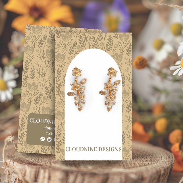 Cartão de Exposição de Brincos de Arco Floral Neut (Floral Arch Earring Neutrals Beige Jewelry Display Card w. social icons
)