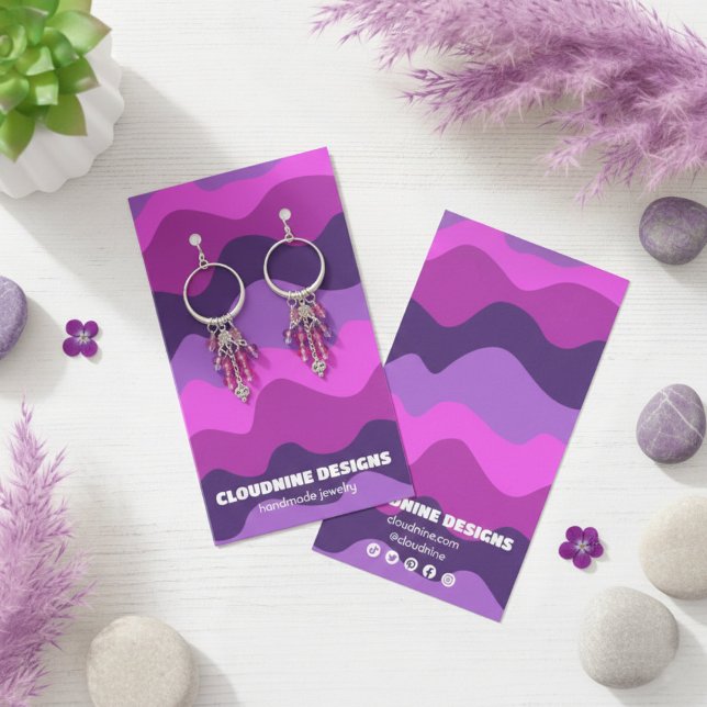 Cartão de Exposição de Brincos e Colar de Ondas Re (Purple Retro Waves Earring Necklace Jewelry Display Card
)