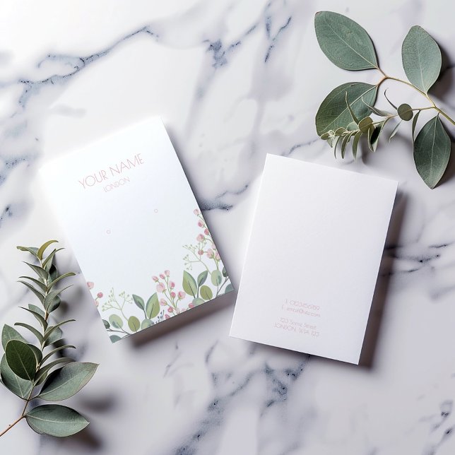 Cartão de expositor cor-de-rosa e verde (Earring display holder with pink petals and green leaves watercolor style floral border.)