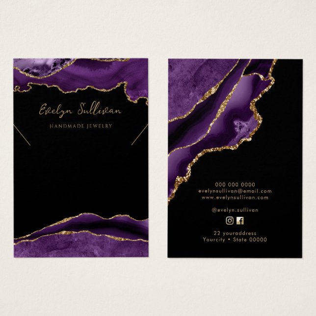 Cartão de expositor de colar de ouro e roxo (Frente & Verso)