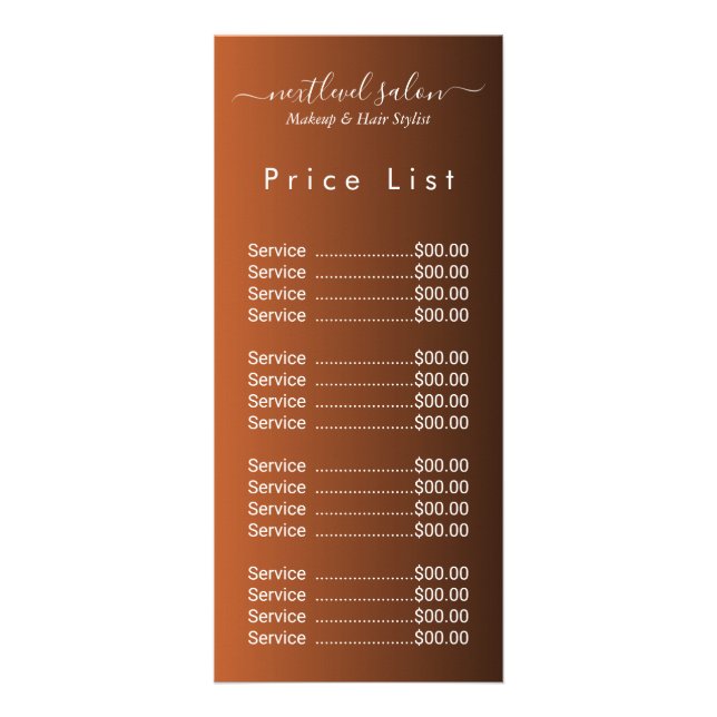 Cartão de Expositor de Lista de Preços de Salão Mo (Frente)