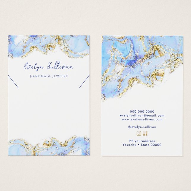 Cartão de expositor do colar azul-fluido do Pastel (Frente & Verso)