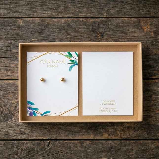 Cartão de expositor Dourado com anel de coroa geom (Gold geometric flowery wreath earring display card.)