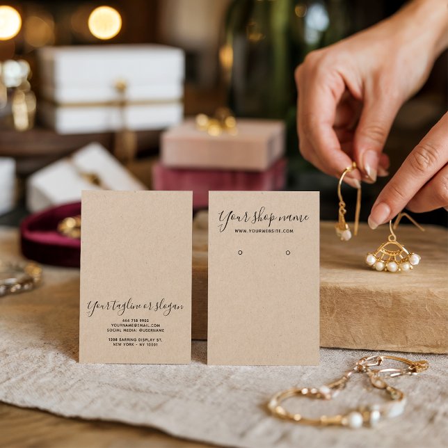 Cartão de expositor preto da kraft castanha russa (Rustic brown kraft black earring display card)