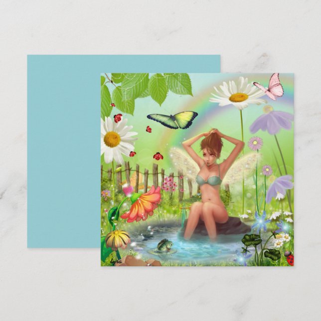 Cartão de Fantasia do Jardim de Fadas Banho (Frente/Verso)