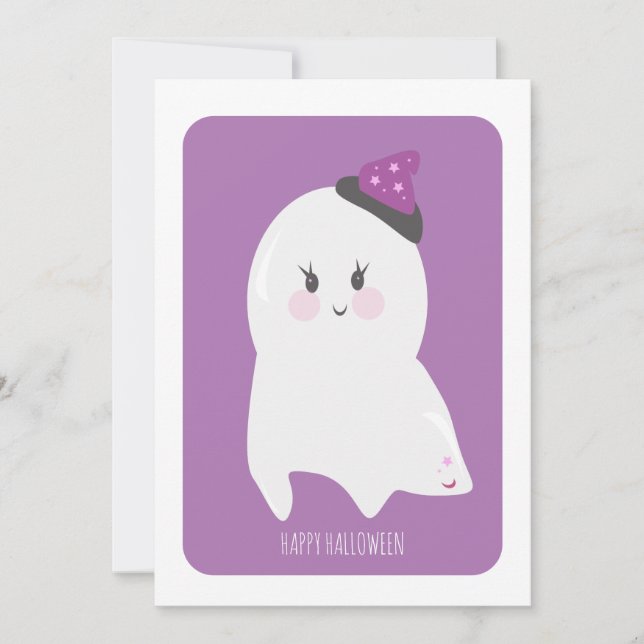 Cartão de Fantasma Fofo de Feliz Halloween (Frente)