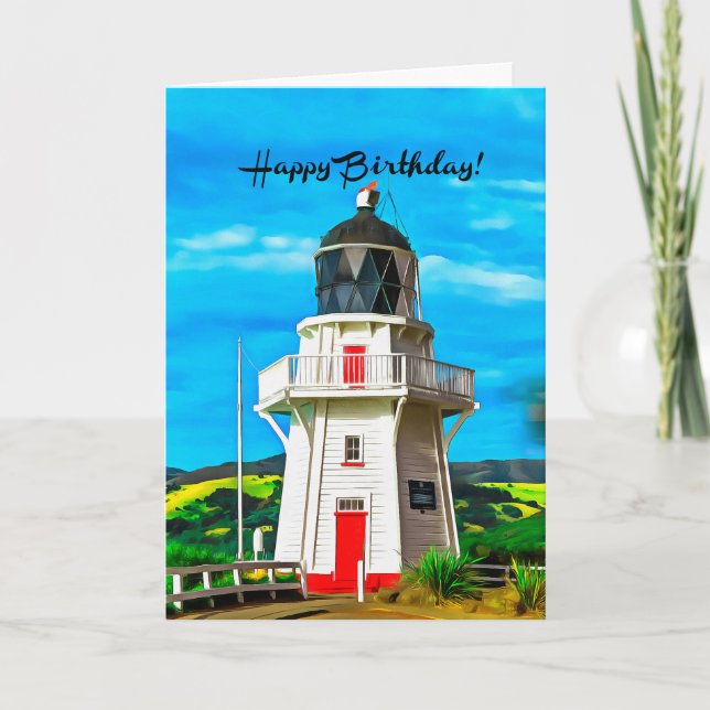 Cartão de Farol de Aniversário Feliz (Frente)