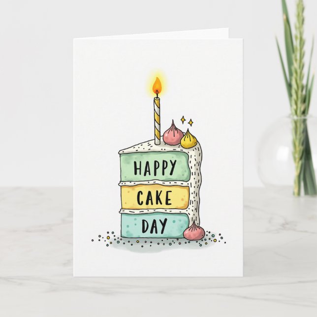 Cartão de Fatia de Bolo de Aniversário Alegre (Frente)