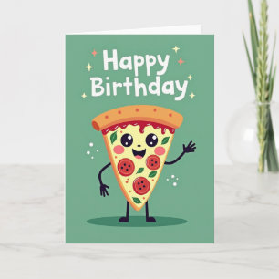 Cartão de Fatia de Pizza de Aniversário Alegre