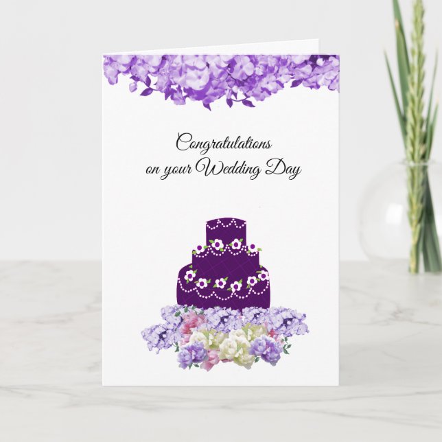 Cartão de Felicitações Bolo de Casamento Deep Purp (Frente)