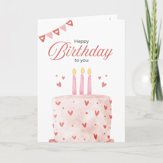 Cartão de Felicitações de Aniversário de Cor-de-Ro (Frente)