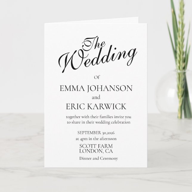 Cartão de Felicitações de Casamento Branco Simples (Frente)