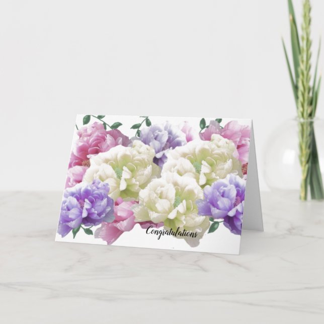 Cartão de Felicitações de Casamento com Peónias Li (Frente)