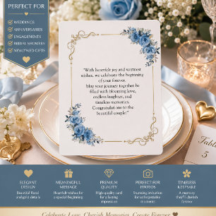 Cartão de Felicitações de Casamento Floral Azul