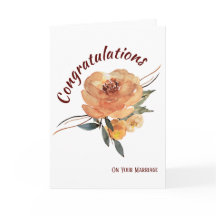 Cartão de Felicitações de Casamento Floral de Outo