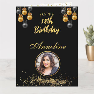 Cartão de felicitações dobrado preto e dourado ele