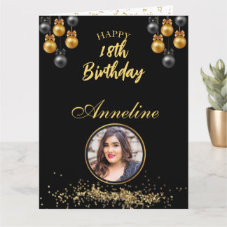 Cartão de felicitações dobrado preto e dourado ele