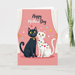 Cartão de Felinos com Padrão de Coração