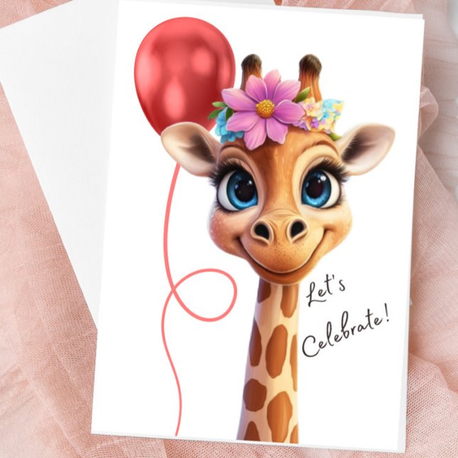 Cartão de Felitações Girafa Vamos Celebrar (Cute Giraffe Blank Greeting Card)