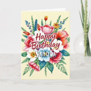 Cartão de Feliz Aniversário com Buquê Floral Aquar
