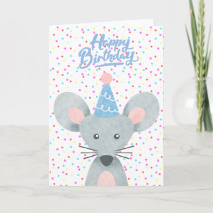 Cartão de Feliz Aniversário com Chapéu de Rato e C
