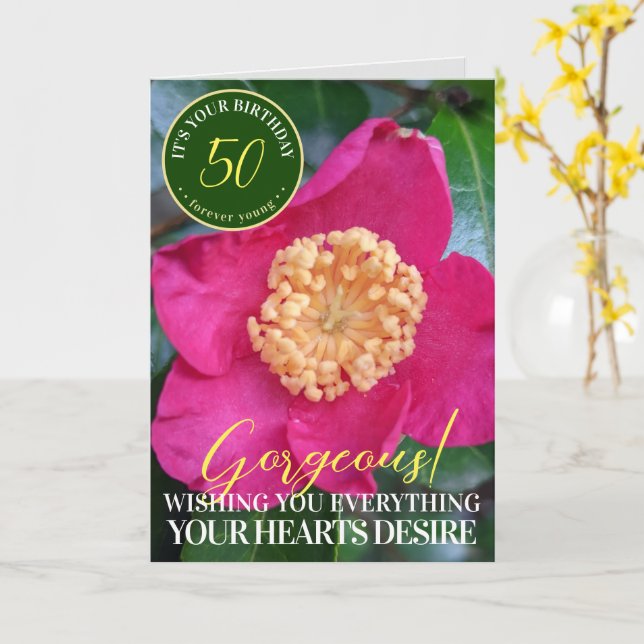 Cartão de Feliz Aniversário com Flor de Camélia Ro (Flor Amarela)