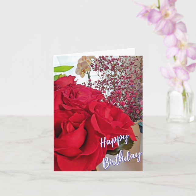 Cartão de Feliz Aniversário com Rosas Dobradas (Orquídea)